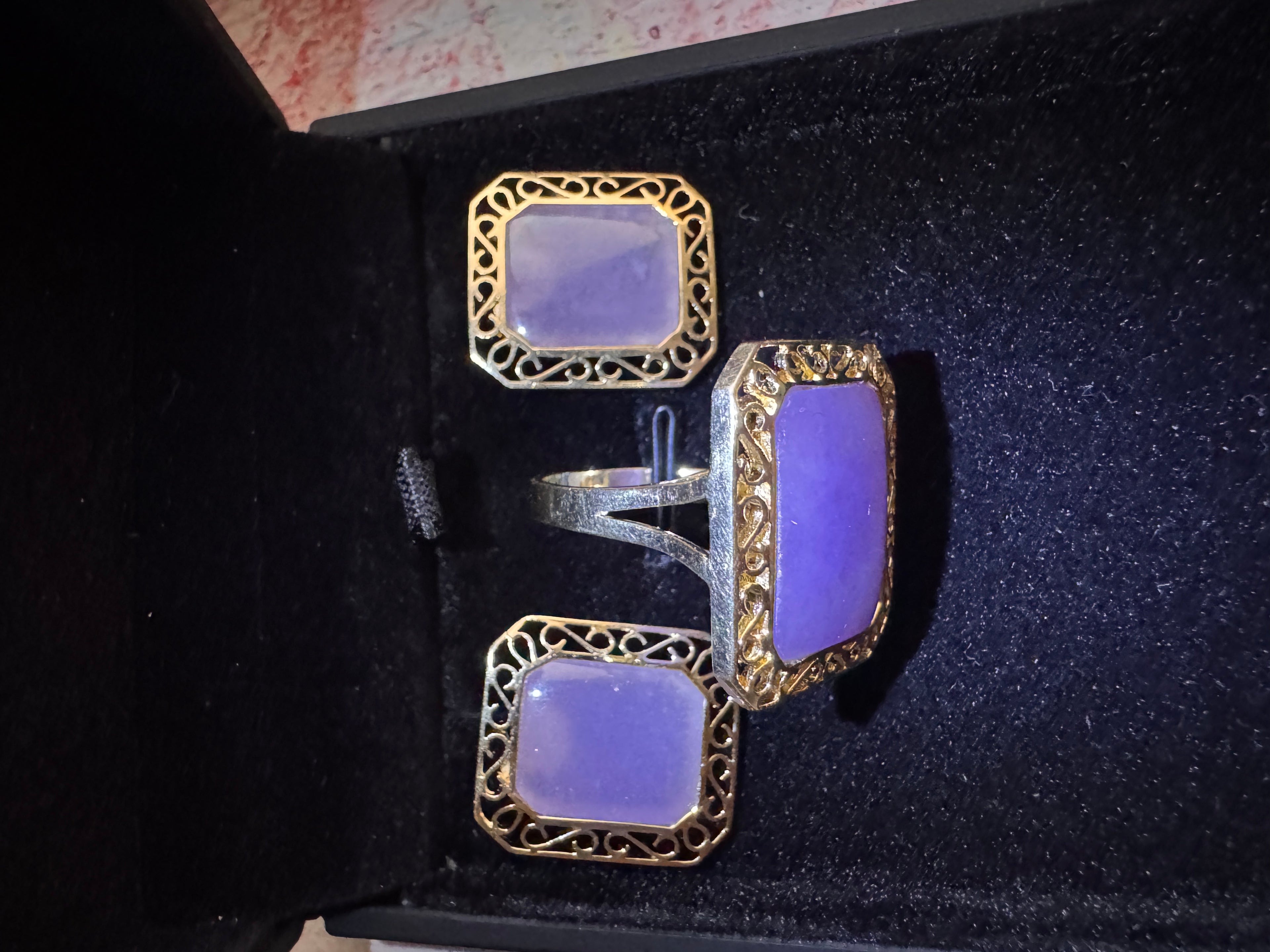 14K Yellow Gold Amethyst Earrings and Ring set