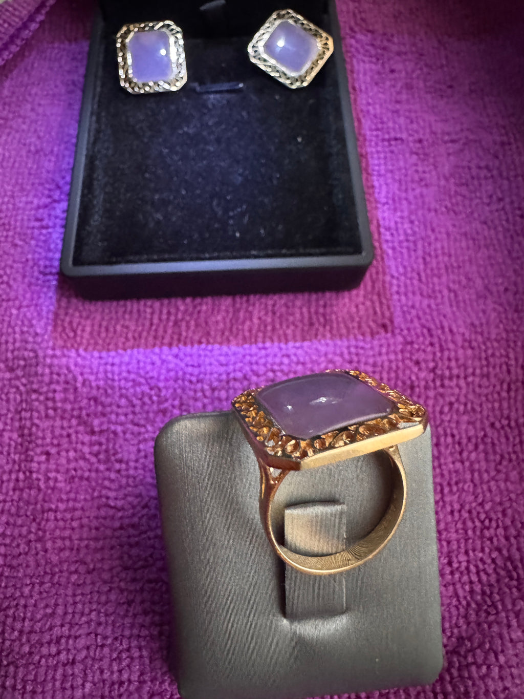 14K Yellow Gold Amethyst Earrings and Ring set