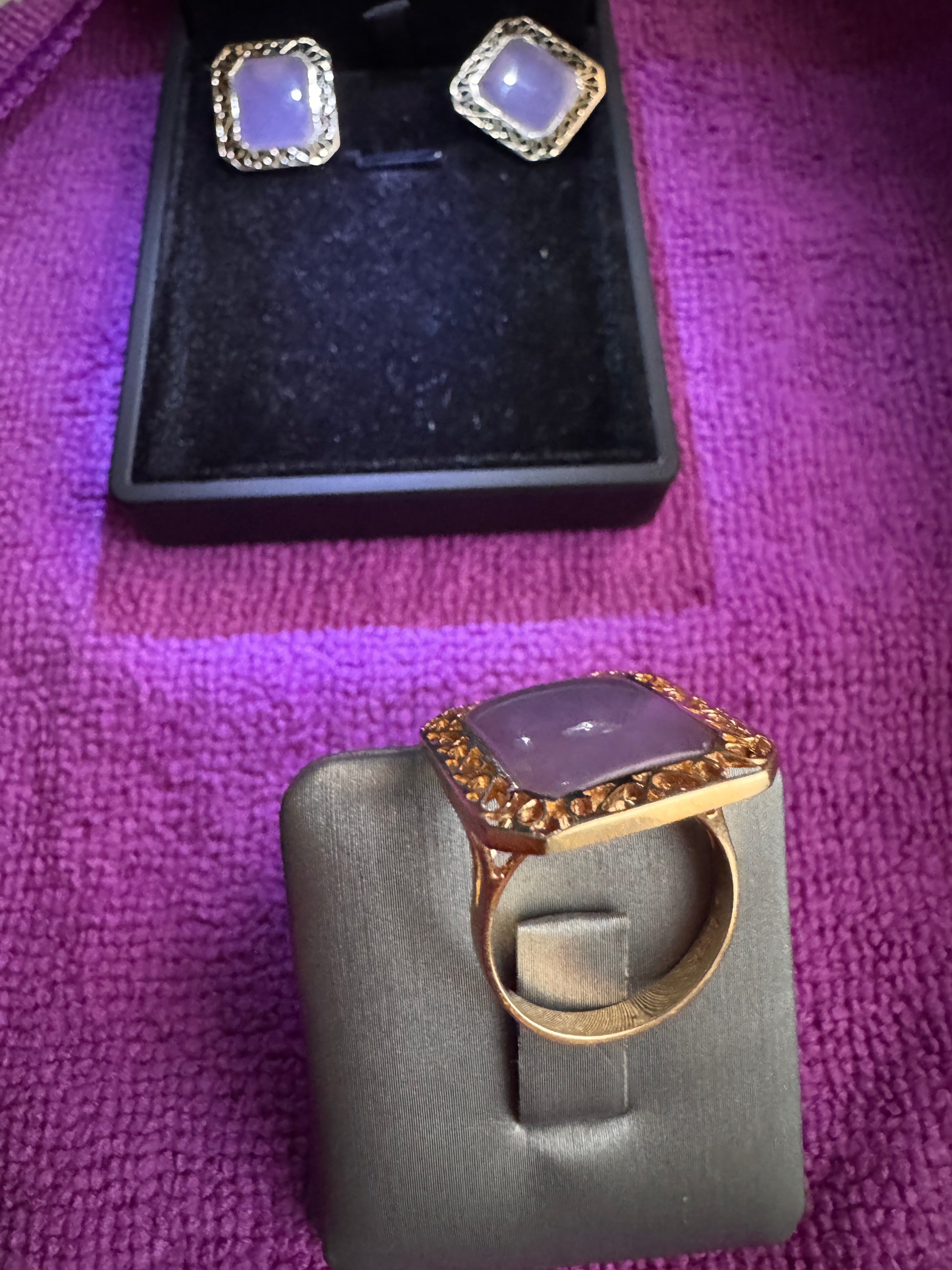 14K Yellow Gold Amethyst Earrings and Ring set