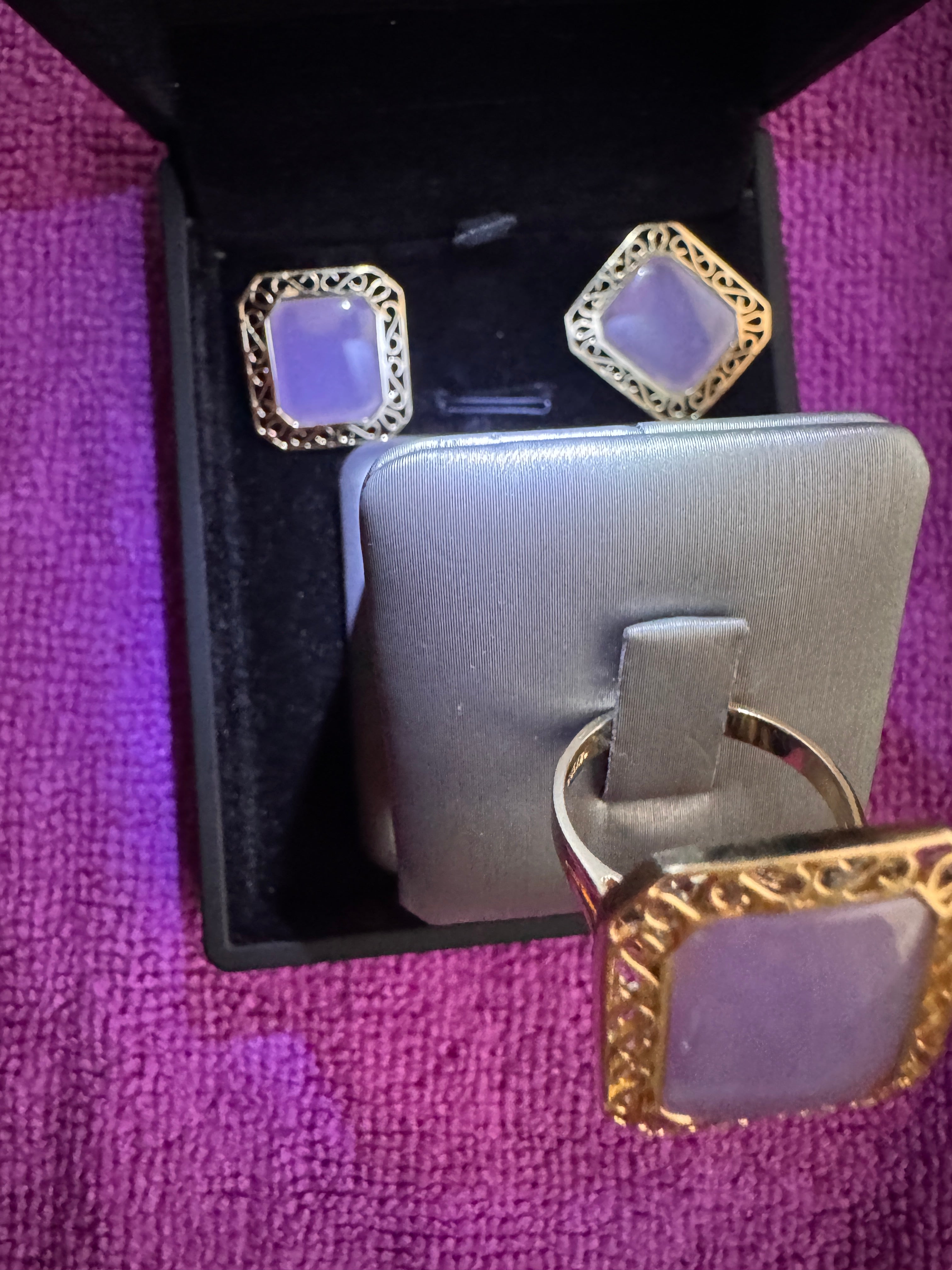 14K Yellow Gold Amethyst Earrings and Ring set
